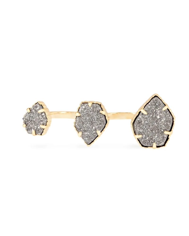 Naomi Gold Double Ring In Platinum Drusy 3 Naomi Gold Double Ring In Platinum Drusy