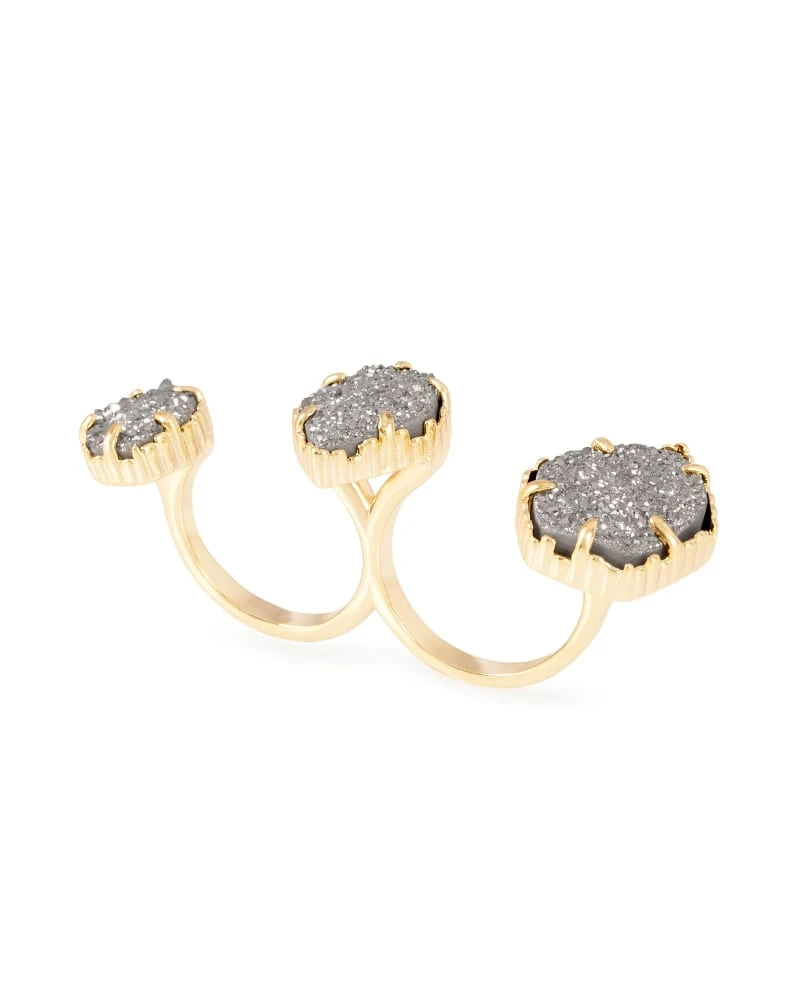 Naomi Gold Double Ring In Platinum Drusy 5 Naomi Gold Double Ring In Platinum Drusy - Image 3