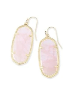 Elle Gold Drop Earrings In Rose Quartz