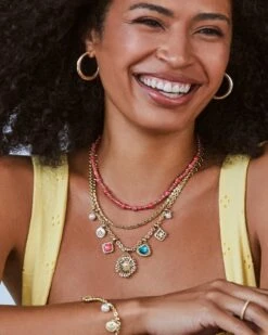 Colette Hoop Earrings In Gold -Kendra Scott Jewelry Store Kendra Scott Brielle Multi Strand Charm Necklace Multi Mix Gold 00 1