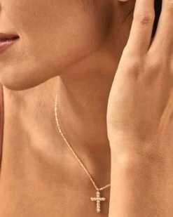 Cross Gold Pendant Necklace In White Crystal -Kendra Scott Jewelry Store Kendra Scott Cross Pendant Necklace White Crystal Gold 00