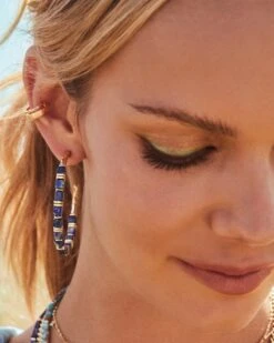 Ember Gold Hoop Earrings In Blue Lapis -Kendra Scott Jewelry Store Kendra Scott Ember Hoop Earring Blue Lapis Gold 00