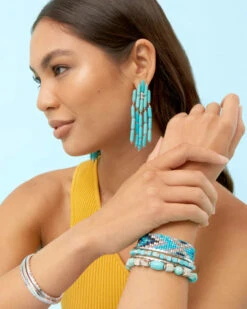 Ember Silver Triple Cuff Bracelet In Variegated Turquoise Magnesite 10 Ember Silver Triple Cuff Bracelet In Variegated Turquoise Magnesite -Kendra Scott Jewelry Store Kendra Scott Ember Triple Cuff Bracelet Turquoise Rhodium 04