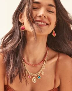 Jovie Gold Beaded Strand Necklace In Bronze Veined Red And Fuchsia Magnesite 11 Jovie Gold Beaded Strand Necklace In Bronze Veined Red And Fuchsia Magnesite -Kendra Scott Jewelry Store Kendra Scott Jovie Beaded Strand Necklace Bronze Veined Red Fuschia Magnesite Gold 00