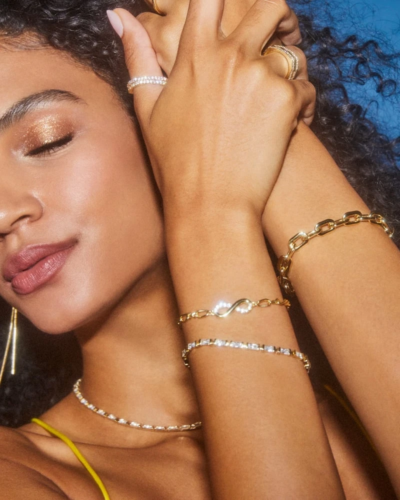 Juliette Gold Delicate Chain Bracelet In White Crystal 6 Juliette Gold Delicate Chain Bracelet In White Crystal - Image 4