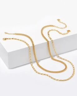 Set Of 2 Chain Necklace Layering Set In Gold