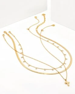 Cross Necklace Layering Set In Gold