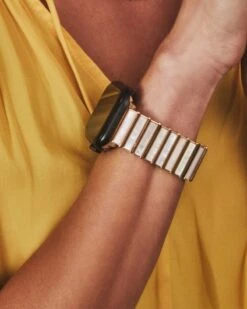 Leanor Gold Tone Stainless Steel Watch Band In Ivory Mother-of-Pearl 9 Leanor Gold Tone Stainless Steel Watch Band In Ivory Mother-of-Pearl -Kendra Scott Jewelry Store Kendra Scott Leanor Apple Band Ivory Mop Gold 00