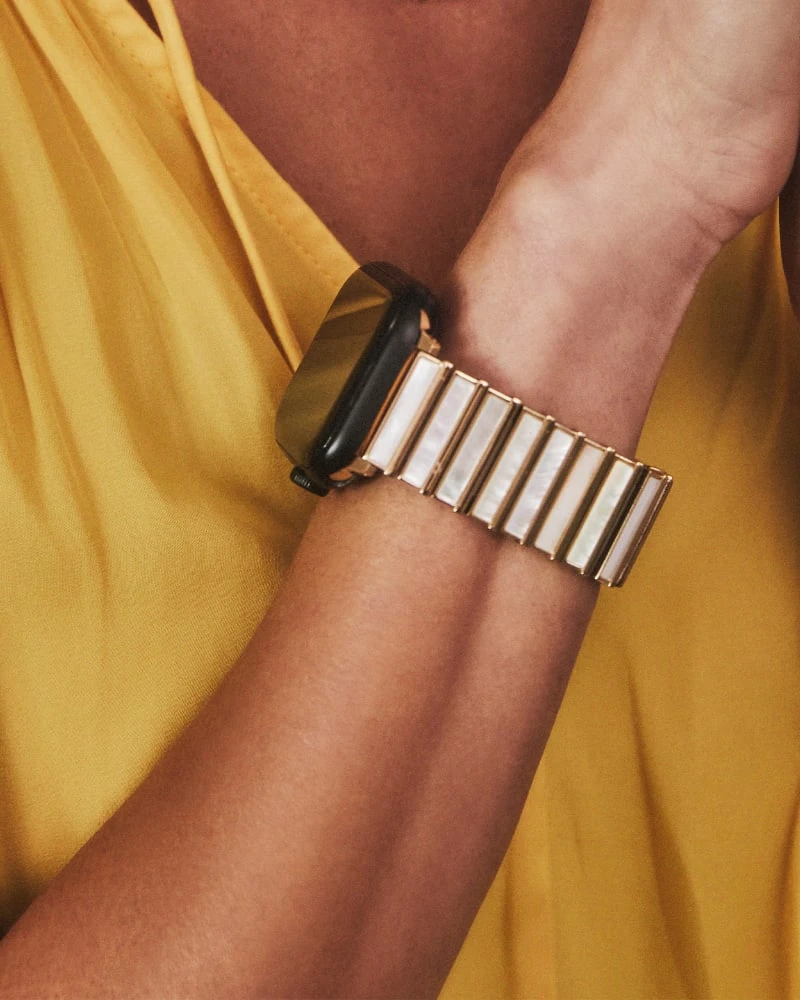 Leanor Gold Tone Stainless Steel Watch Band In Ivory Mother-of-Pearl 6 Leanor Gold Tone Stainless Steel Watch Band In Ivory Mother-of-Pearl - Image 4