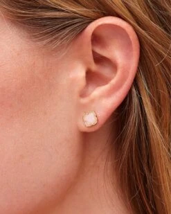 Mallory Gold Stud Earrings In Rose Quartz -Kendra Scott Jewelry Store Kendra Scott Mallory Stud Earring Rose Quartz Gold 00