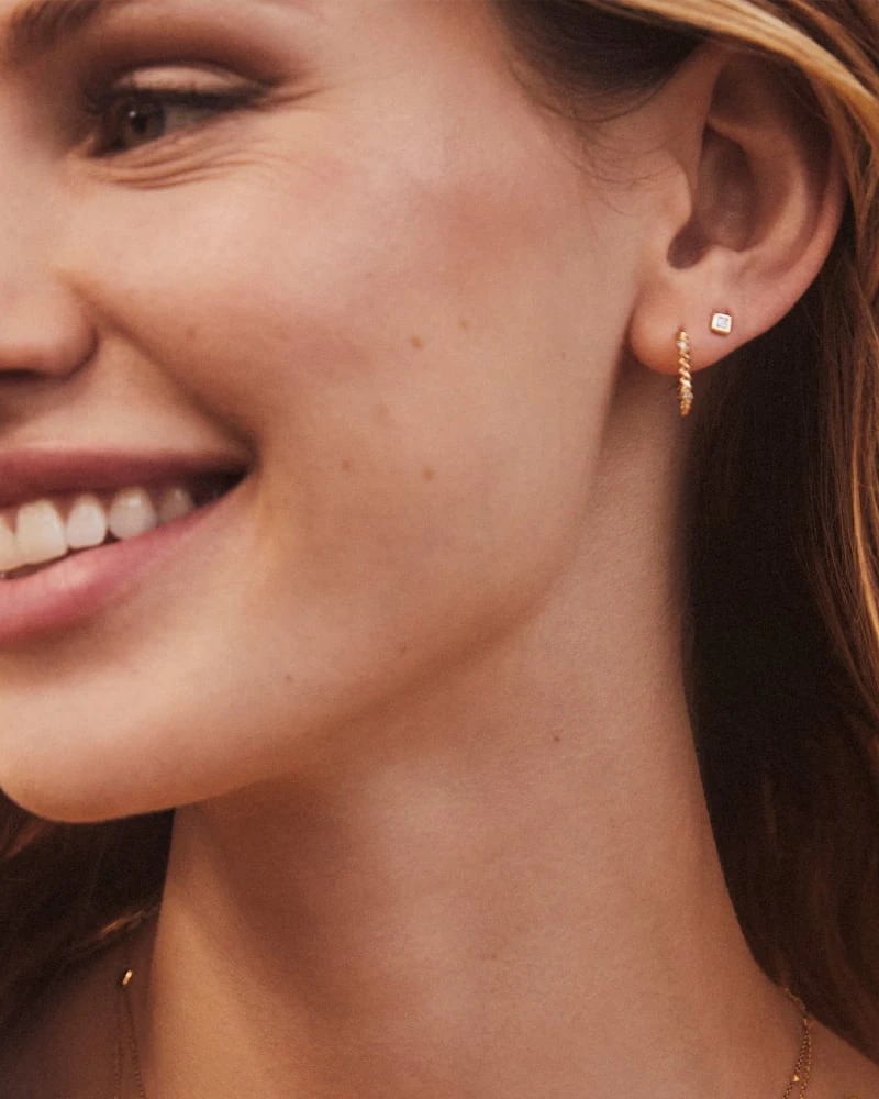 Tyler 14k Yellow Gold Huggie Earrings In White Diamond 4 Tyler 14k Yellow Gold Huggie Earrings In White Diamond - Image 2