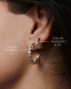 Cailin Gold Crystal Huggie Earrings In White Crystal -Kendra Scott Jewelry Store cailin