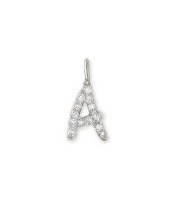 14k White Gold Letter A Charm In White Diamond