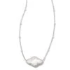 Abbie Silver Pendant Necklace In Ivory Mother-of-Pearl -Kendra Scott Jewelry Store kendra scott abbie pendant necklace rhodium ivory mother of pearl 00