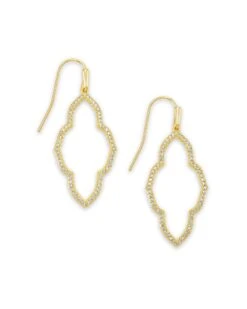 Abbie Gold Small Open Frame Earrings In White Crystal