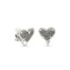Ari Heart Silver Stud Clip On Earrings In Platinum Drusy -Kendra Scott Jewelry Store kendra scott ari heart clip on earring stud rhodium brass platinum drusy 00 lg