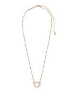 Ari Heart Rose Gold Pendant Necklace In White Crystal -Kendra Scott Jewelry Store kendra scott ari heart crystal pendant necklace rose gold white crystal 01 lg