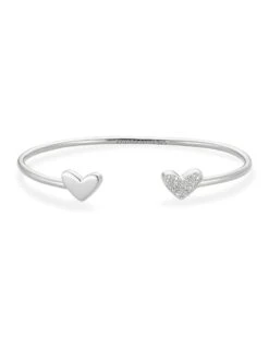 Ari Heart Sterling Silver Cuff Bracelet In White Diamond