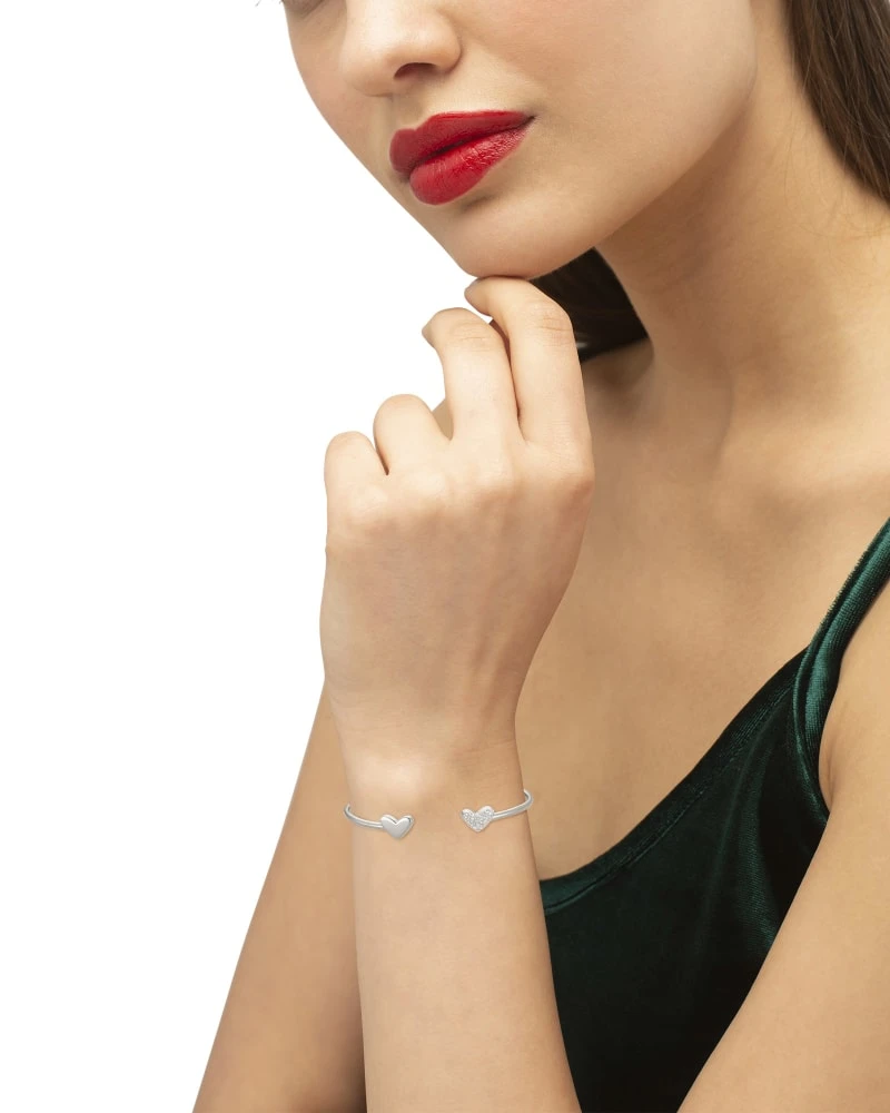 Ari Heart Sterling Silver Cuff Bracelet In White Diamond 4 Ari Heart Sterling Silver Cuff Bracelet In White Diamond - Image 2