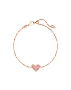 Ari Heart Rose Gold Chain Bracelet In Light Pink Drusy