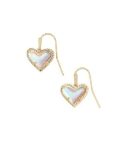 Ari Heart Gold Drop Earrings In Dichroic Glass