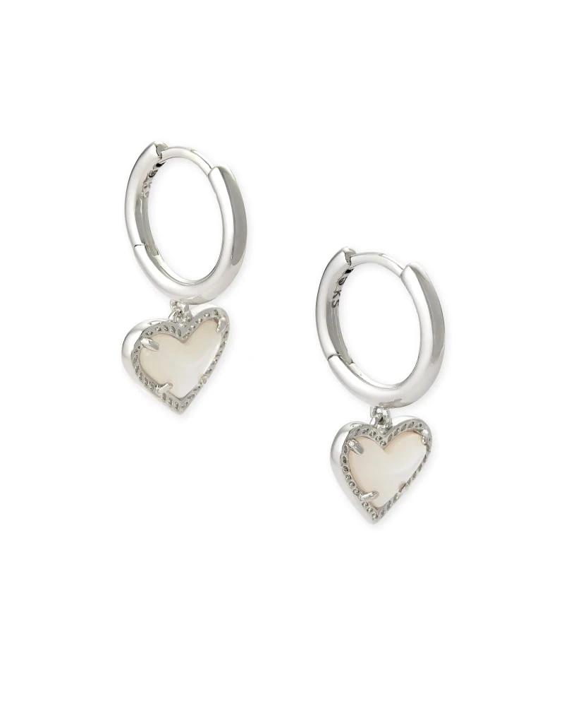 Ari Heart Silver Huggie Earrings In Ivory Mother-of-Pearl 3 Ari Heart Silver Huggie Earrings In Ivory Mother-of-Pearl