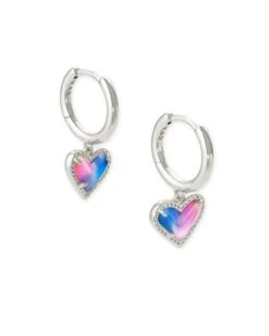 Ari Heart Silver Huggie Earrings In Watercolor Illusion