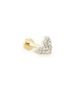 Heart Mini 14k Yellow Gold Single Stud Earring In White Diamond