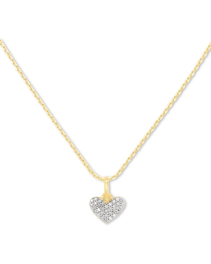 Ari Pave Heart 18k Yellow Gold Vermeil Charm Necklace In White Diamond 3 Ari Pave Heart 18k Yellow Gold Vermeil Charm Necklace In White Diamond