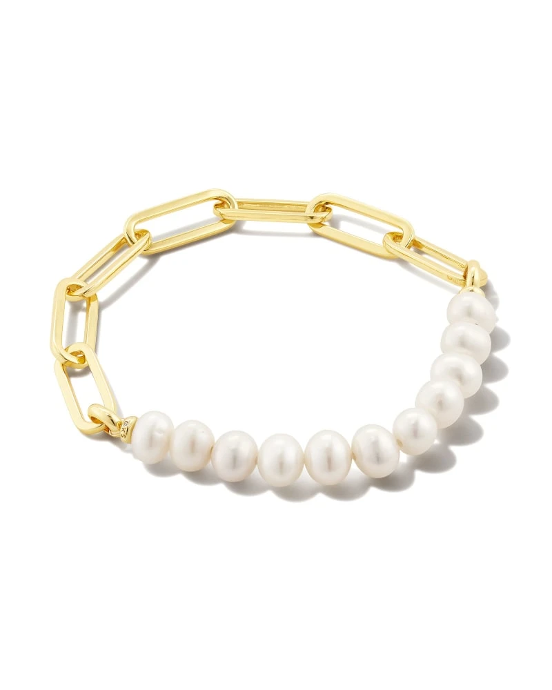 Ashton Gold Half Chain Bracelet In White Pearl 3 Ashton Gold Half Chain Bracelet In White Pearl