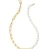 Ashton Gold Half Chain Necklace In White Pearl -Kendra Scott Jewelry Store kendra scott ashton half chain necklace gold white pearl 00