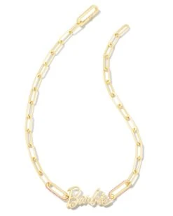 Barbie⢠X Kendra Scott Gold Link And Chain Necklace In Pink Crystal