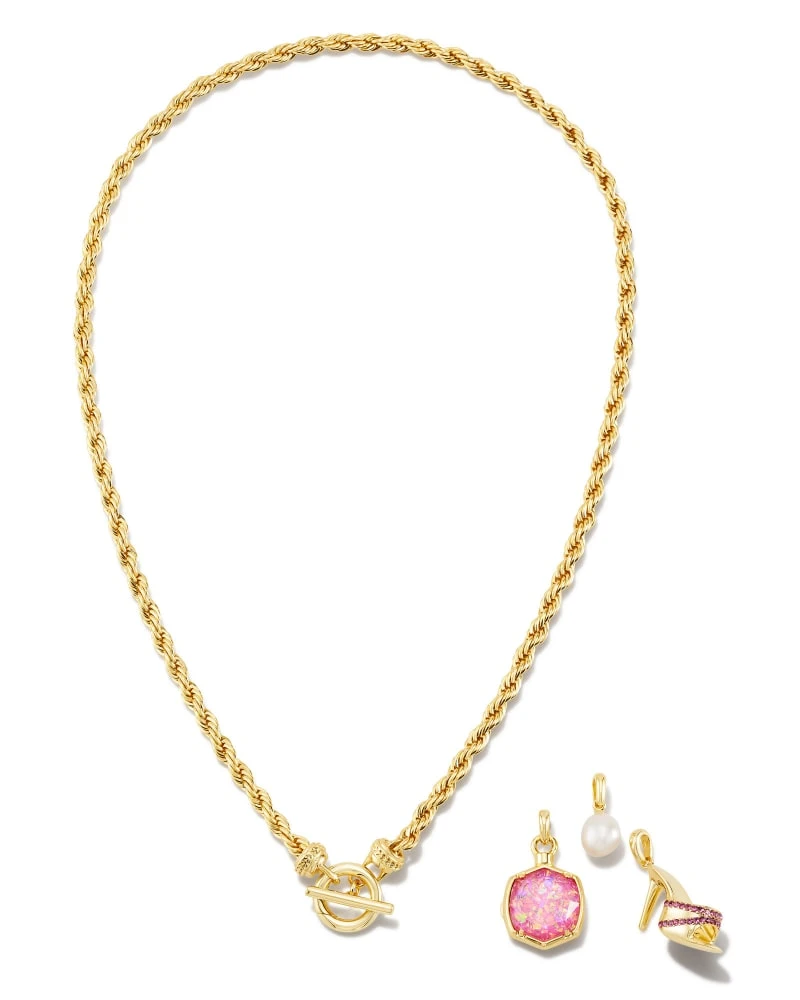 Barbie™ X Kendra Scott Gold Pearl Charm Convertible Necklace In Pink Iridescent Glitter Glass 4 Barbie™ X Kendra Scott Gold Pearl Charm Convertible Necklace In Pink Iridescent Glitter Glass - Image 2