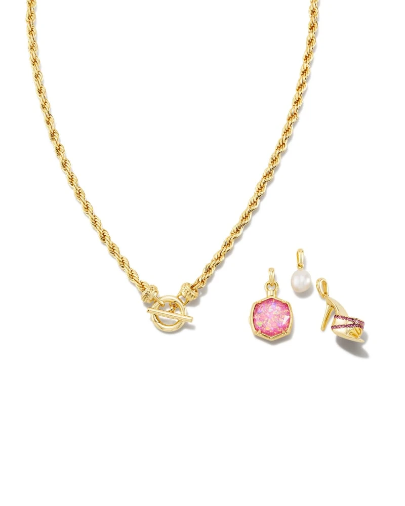 Barbie™ X Kendra Scott Gold Pearl Charm Convertible Necklace In Pink Iridescent Glitter Glass 7 Barbie™ X Kendra Scott Gold Pearl Charm Convertible Necklace In Pink Iridescent Glitter Glass - Image 5