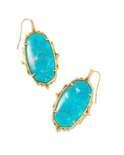 Baroque Ella Vintage Gold Drop Earrings In Variegated Dark Teal Magnesite