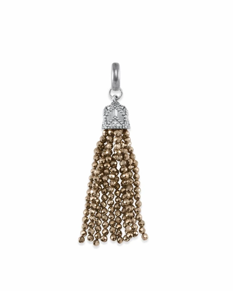 Beaded Vintage Silver Tassel Charm In Brown Pyrite 3 Beaded Vintage Silver Tassel Charm In Brown Pyrite