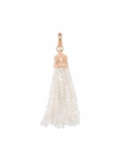 Beaded Rose Gold Tassel Charm In Ivory Pearl