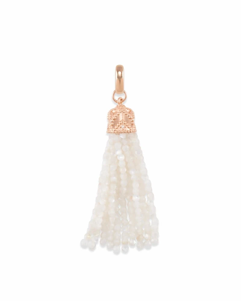 Beaded Rose Gold Tassel Charm In Ivory Pearl 3 Beaded Rose Gold Tassel Charm In Ivory Pearl