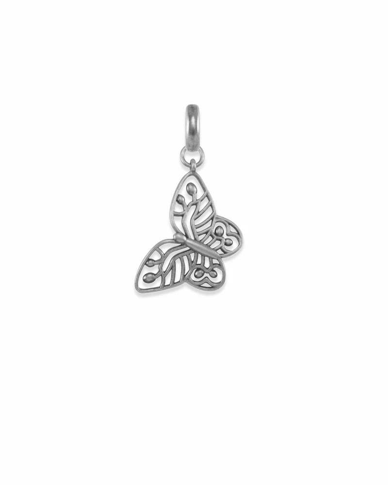 Breast Cancer Butterfly Charm In Vintage Silver 3 Breast Cancer Butterfly Charm In Vintage Silver