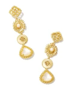 Brielle Gold Linear Drop Earrings In Ivory Mother-of-Pearl