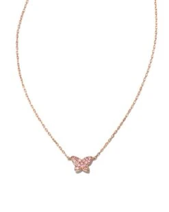 Butterfly 14k Rose Gold Pendant Necklace In Pink Sapphire