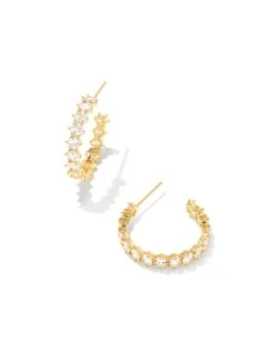 Cailin Gold Crystal Hoop Earrings In White Crystal