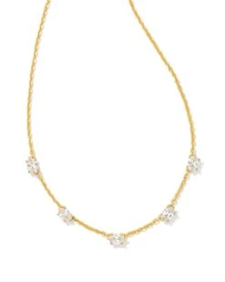 Cailin Gold Crystal Strand Necklace In White Crystal