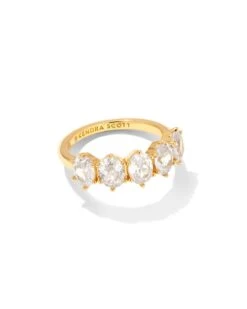 Cailin Gold Crystal Band Ring In White Crystal
