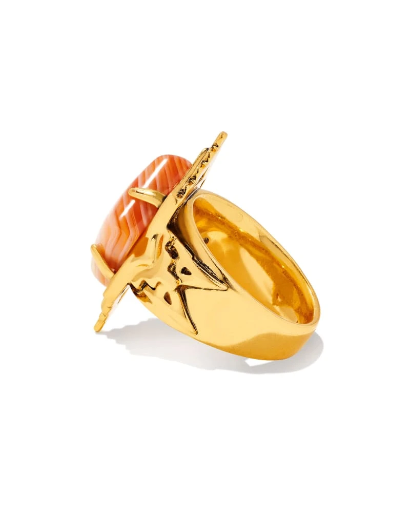 Cass Vintage Gold Cocktail Ring In Orange Banded Agate 4 Cass Vintage Gold Cocktail Ring In Orange Banded Agate - Image 2