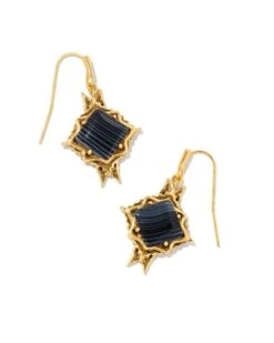 Cass Vintage Gold Drop Earrings In Black Banded Agate