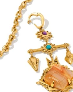 Cass Vintage Gold Large Long Pendant Necklace In Orange Banded Agate -Kendra Scott Jewelry Store kendra scott cass lg long pendant necklace vintage gold orange banded agate 03