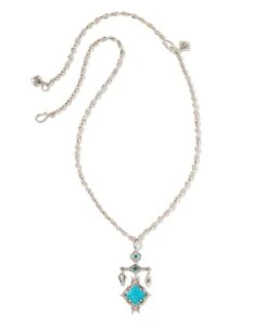 Cass Vintage Silver Large Long Pendant Necklace In Variegated Dark Teal Magnesite -Kendra Scott Jewelry Store kendra scott cass lg long pendant necklace vintage silver teal howlite 00