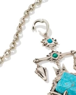 Cass Vintage Silver Large Long Pendant Necklace In Variegated Dark Teal Magnesite -Kendra Scott Jewelry Store kendra scott cass lg long pendant necklace vintage silver teal howlite 03