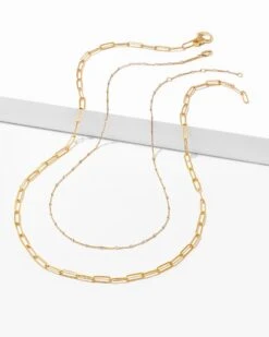 Single Satellite And Paperclip Necklace Layering Set In 18k Gold Vermeil